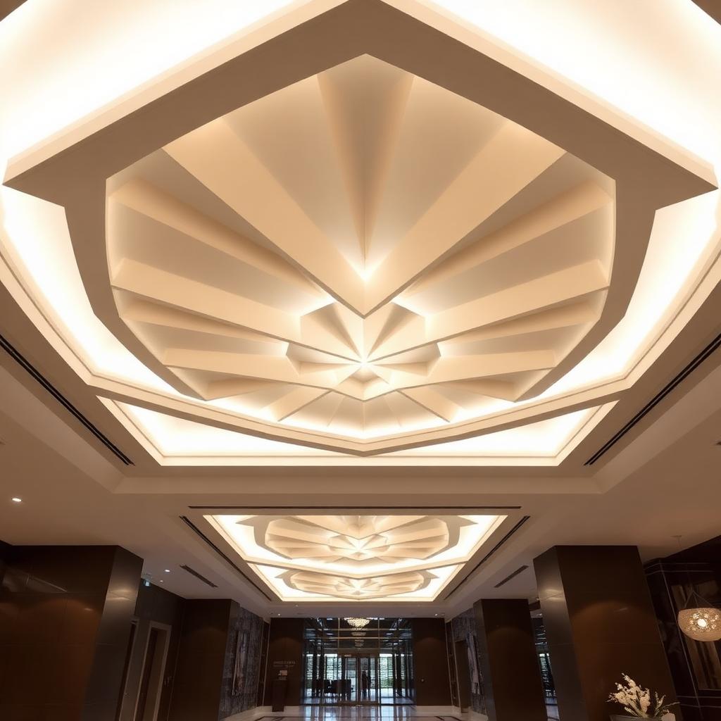 Plafond décoratif géométrique avec éclairage
